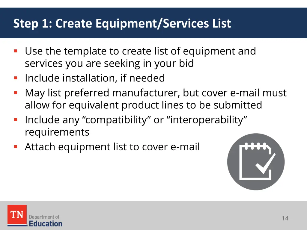 step 1 create equipment services list