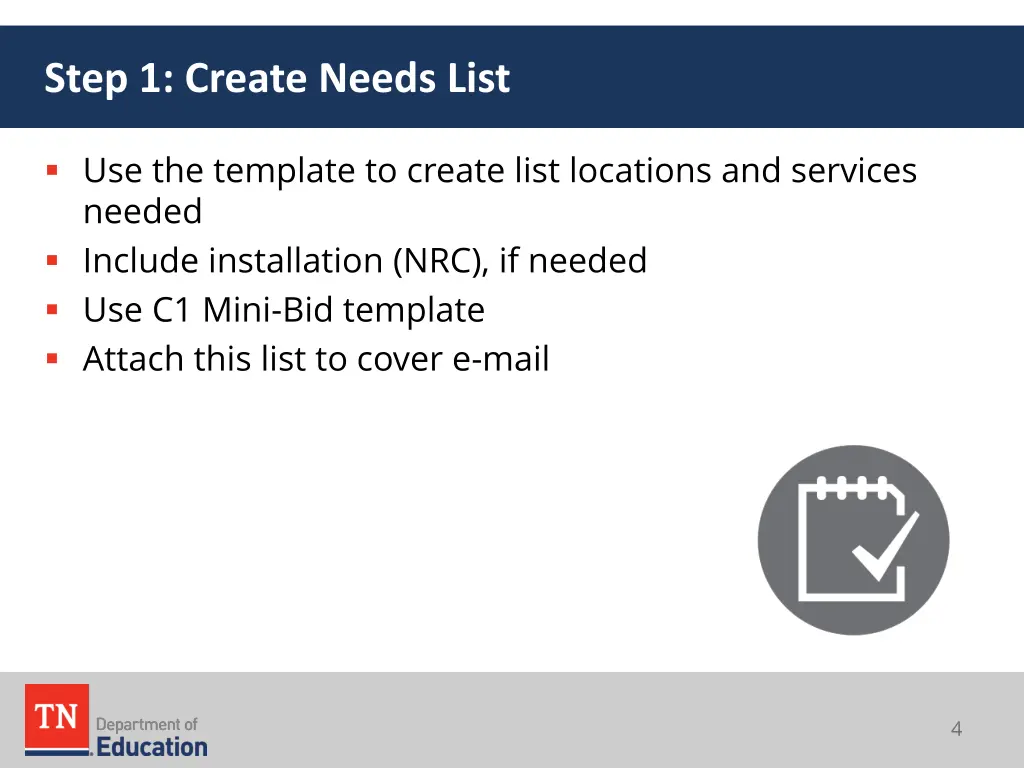 step 1 create needs list