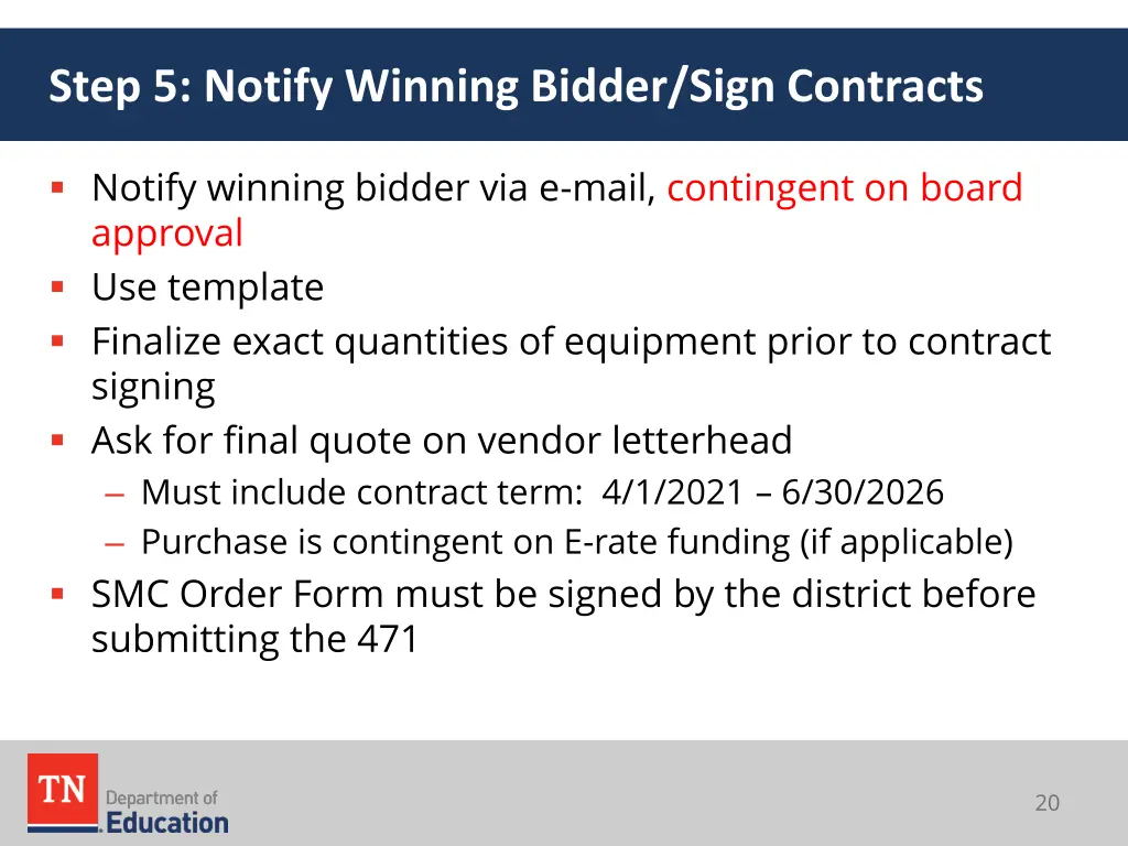 step 5 notify winning bidder sign contracts 1