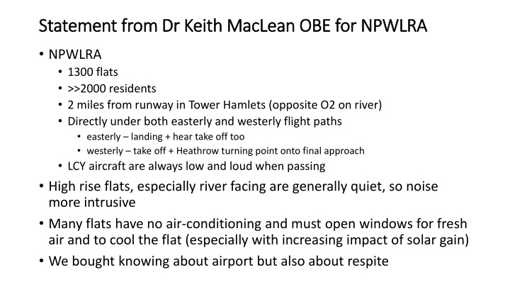 statement from dr keith maclean obe for npwlra