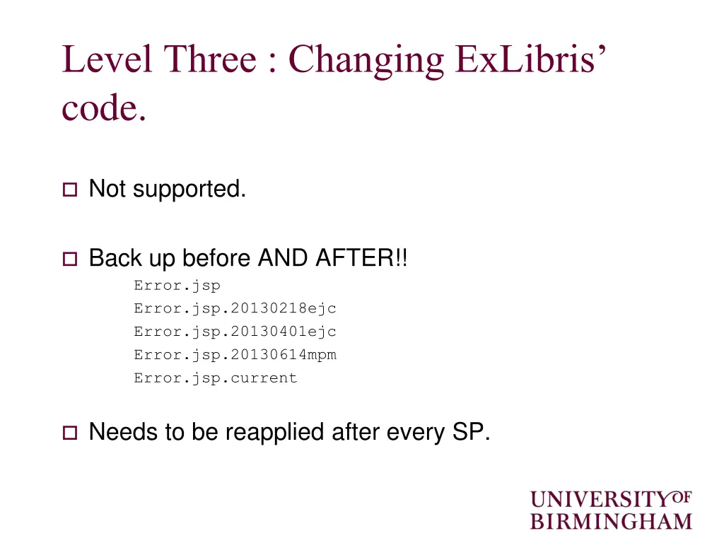 level three changing exlibris code 2