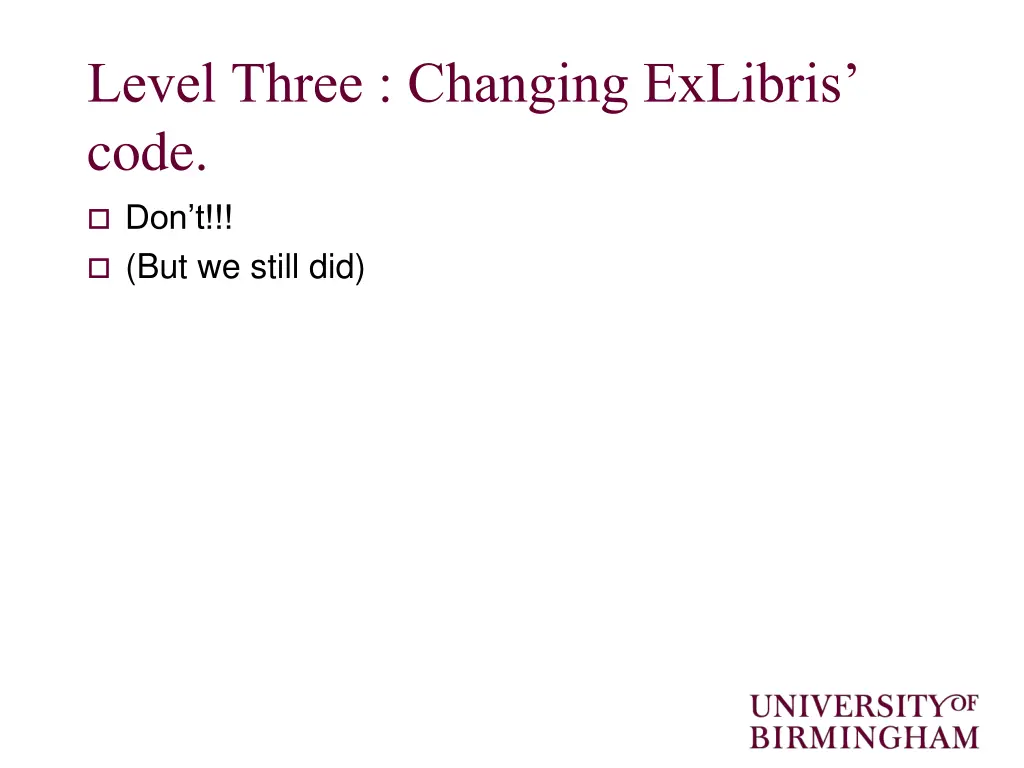 level three changing exlibris code