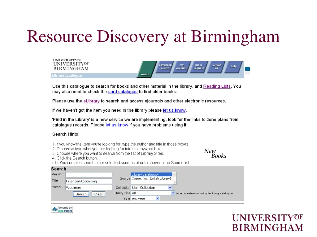 resource discovery at birmingham