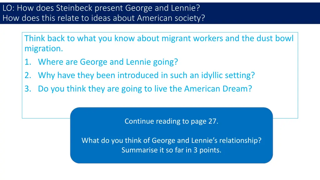 lo how does steinbeck present george and lennie 2