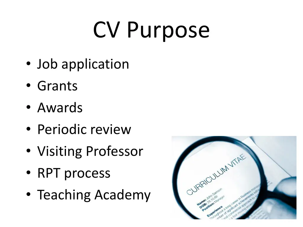 cv purpose