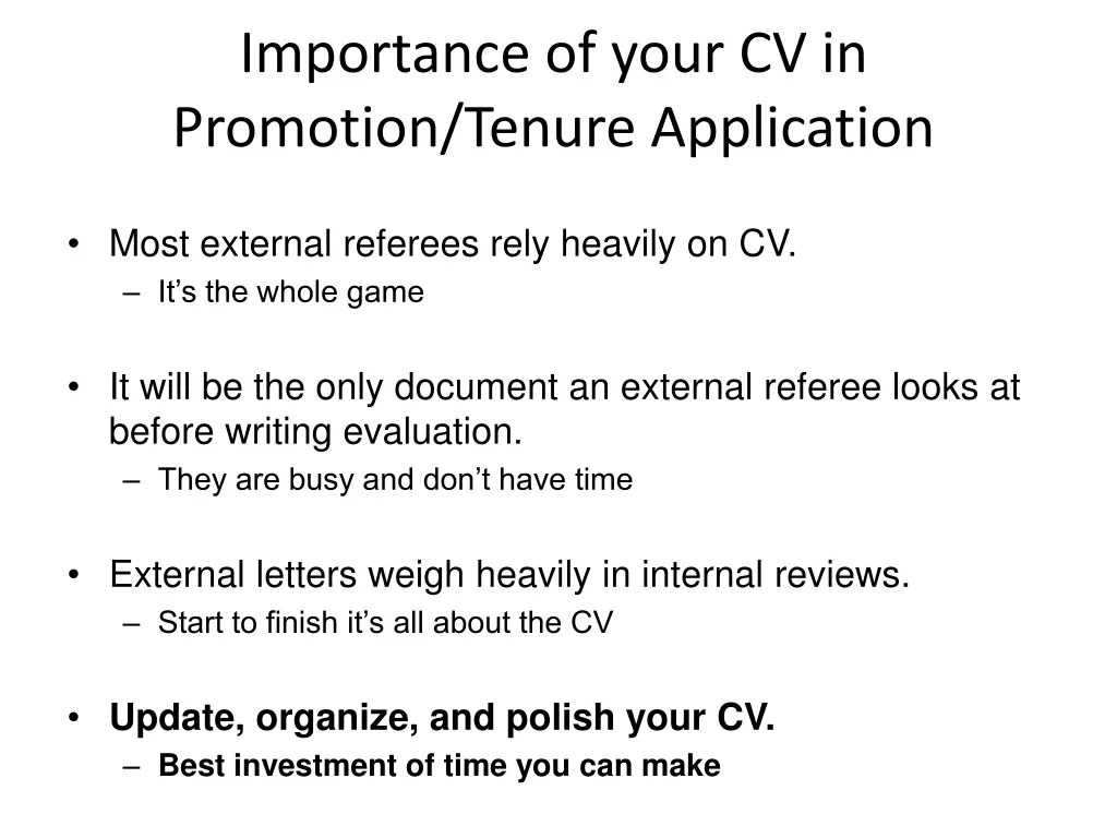 importance of your cv in promotion tenure