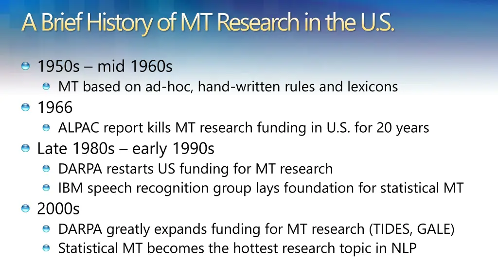 a brief history of mt research in the u s