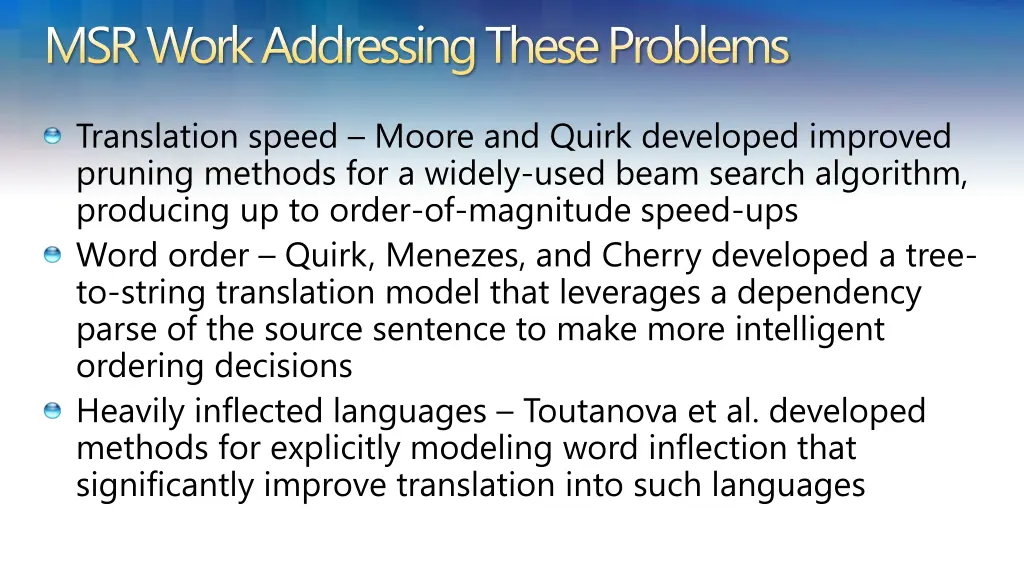 msr work addressing these problems