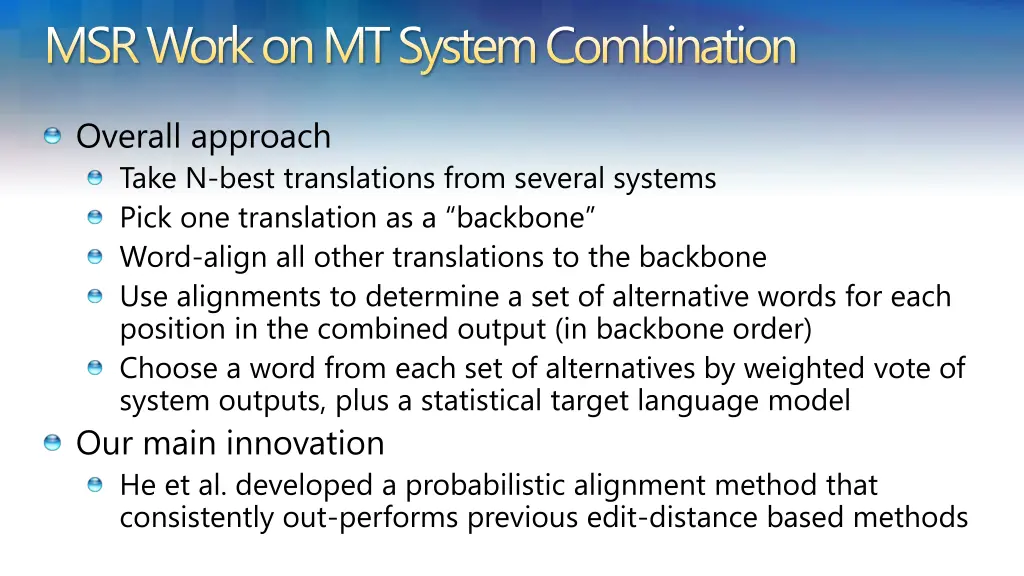 msr work on mt system combination