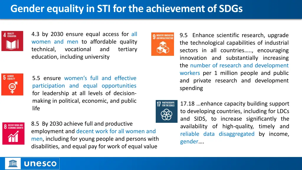 gender equality in sti for the achievement of sdgs
