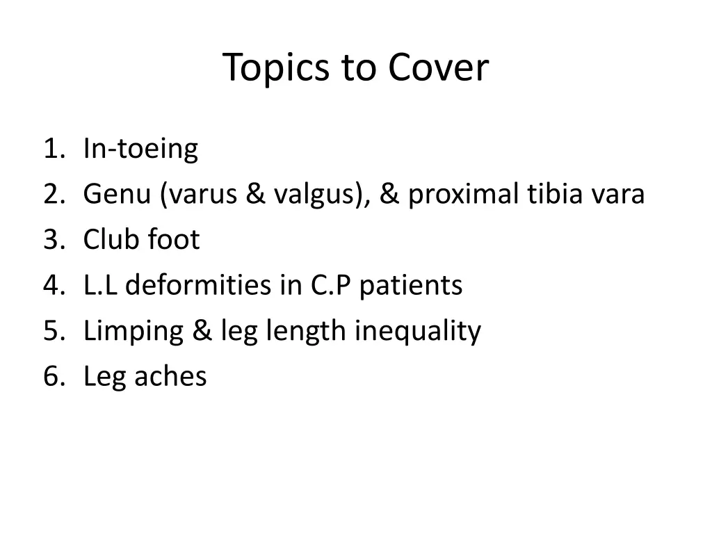 topics to cover