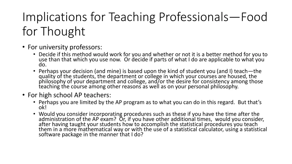 implications for teaching professionals food