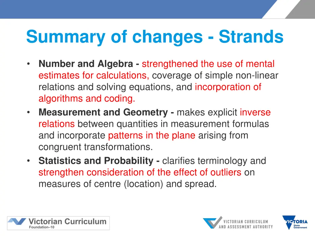 summary of changes strands