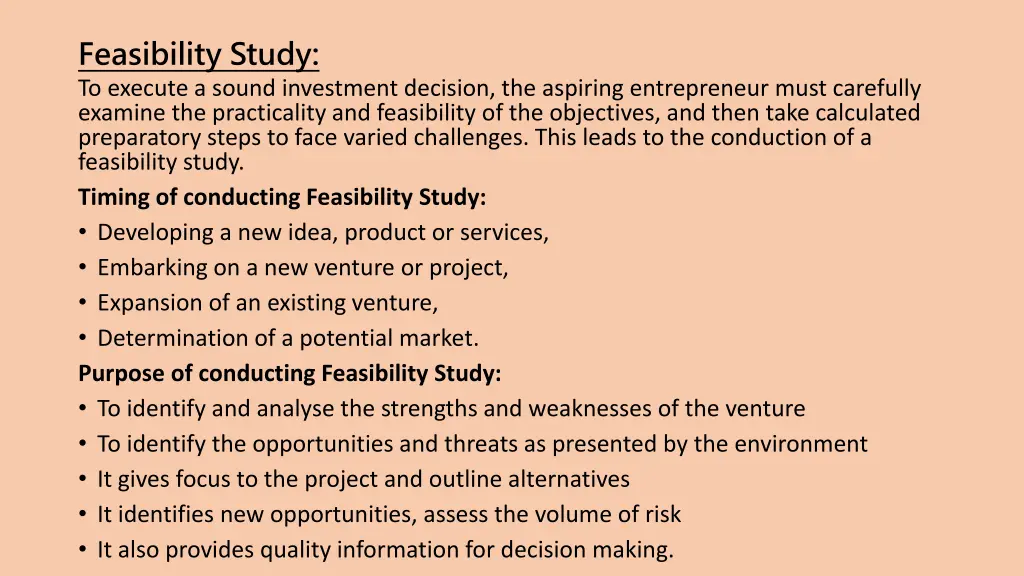 feasibility study to execute a sound investment