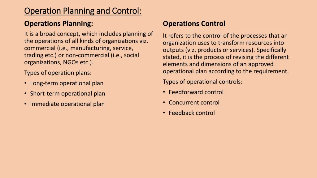 operation planning and control operation planning