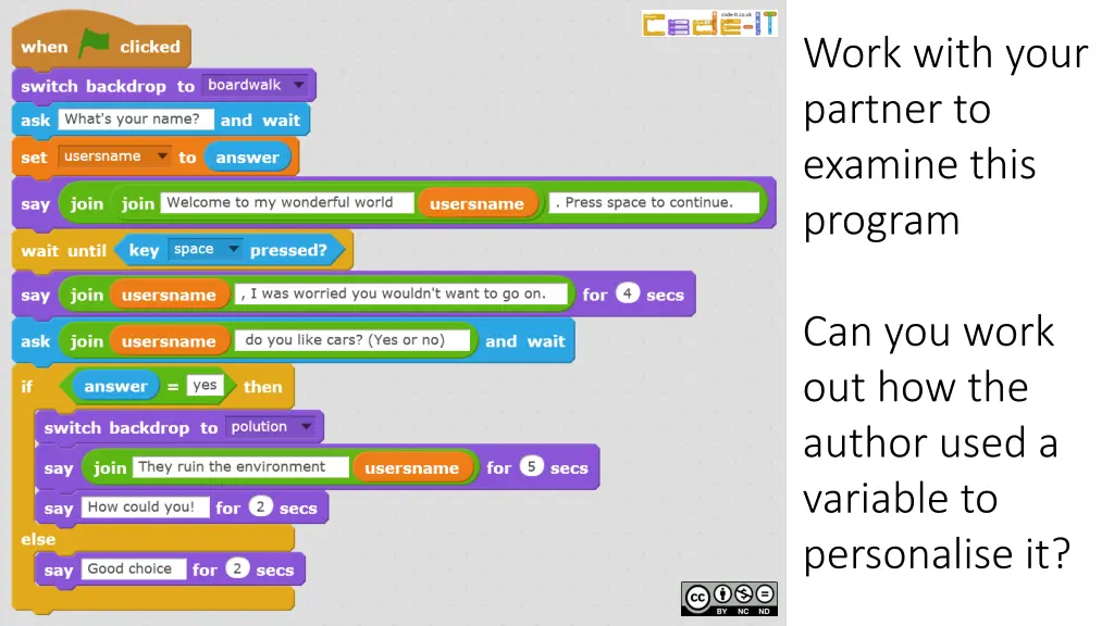 work with your partner to examine this program