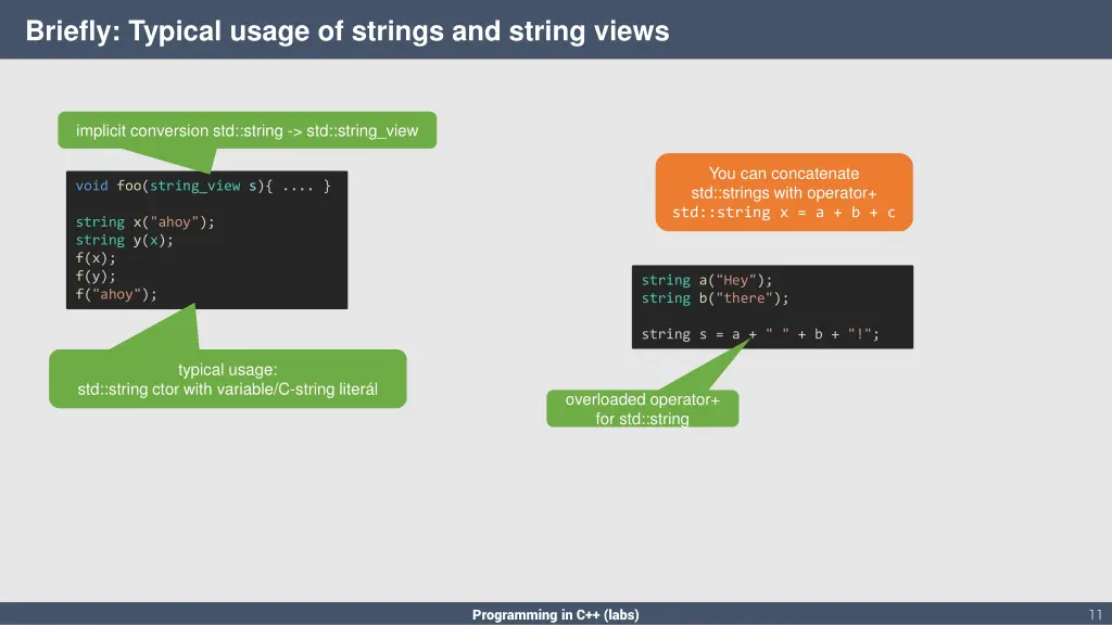 briefly typical usage of strings and string views