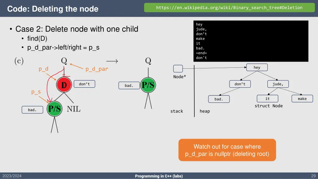 code deleting the node 1