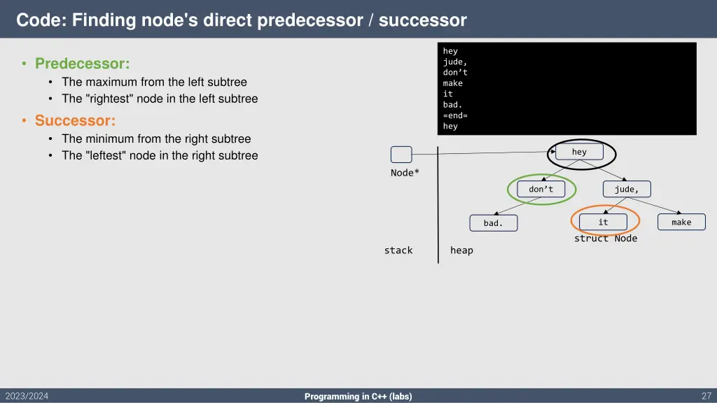 code finding node s direct predecessor successor