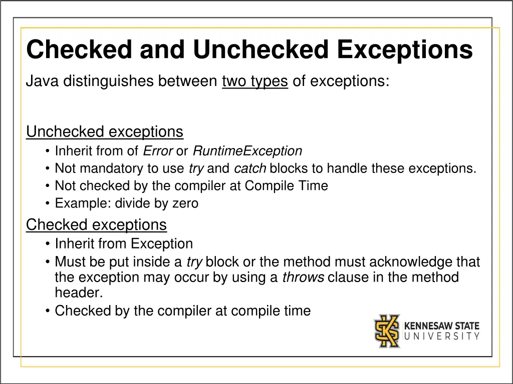 checked and unchecked exceptions java