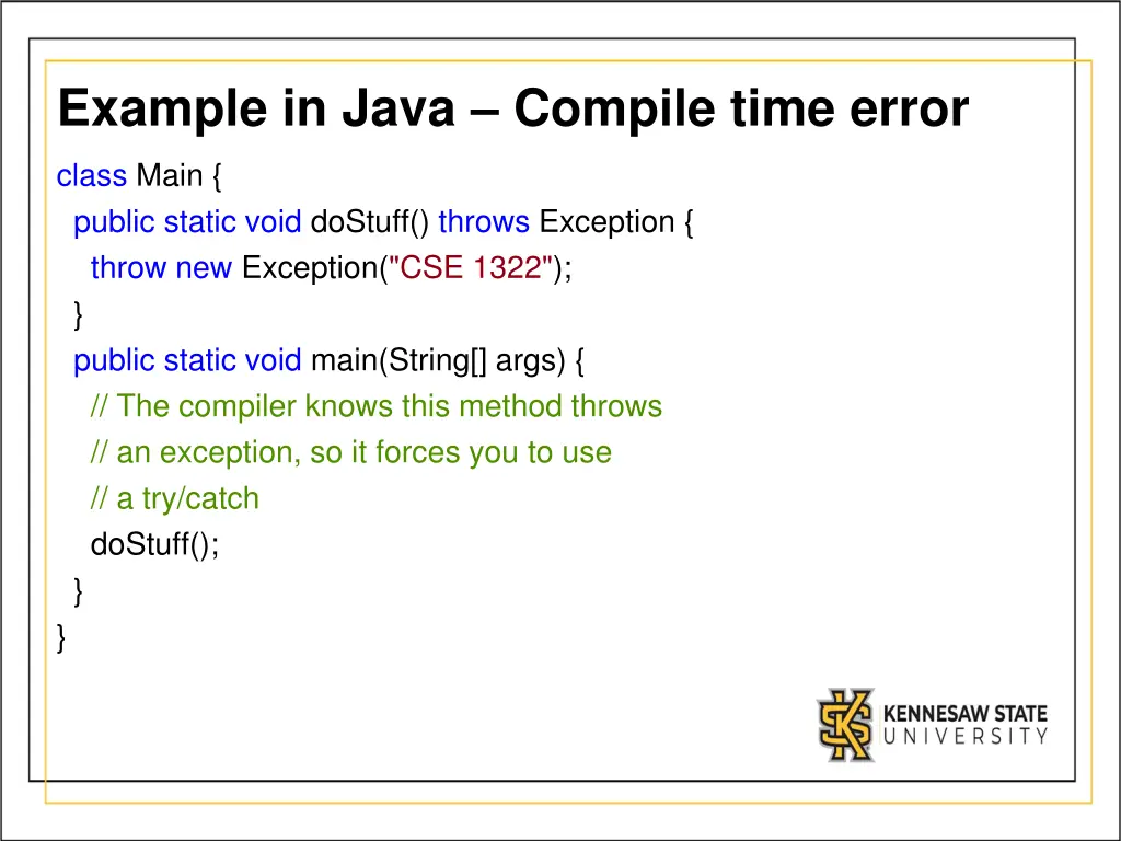 example in java compile time error