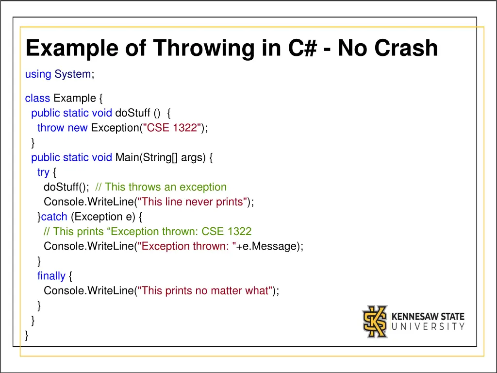 example of throwing in c no crash