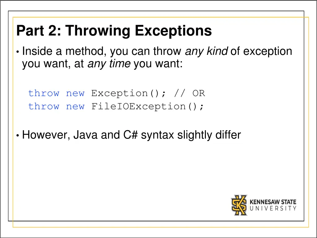 part 2 throwing exceptions