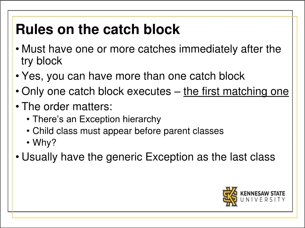 rules on the catch block must have one or more