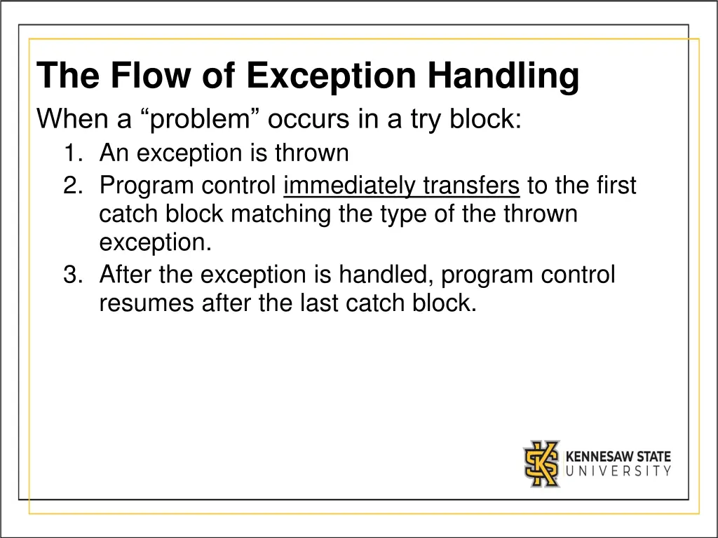 the flow of exception handling when a problem