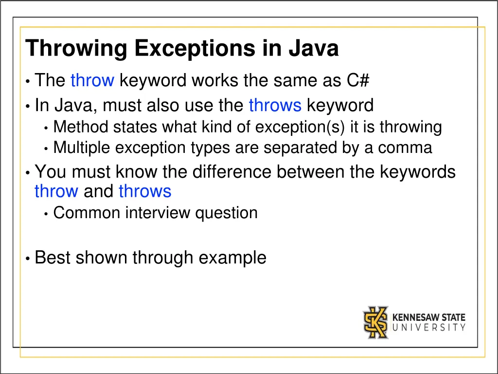 throwing exceptions in java