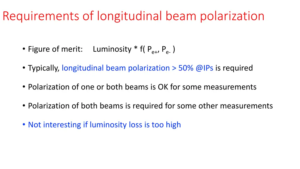 requirements of longitudinal beam polarization