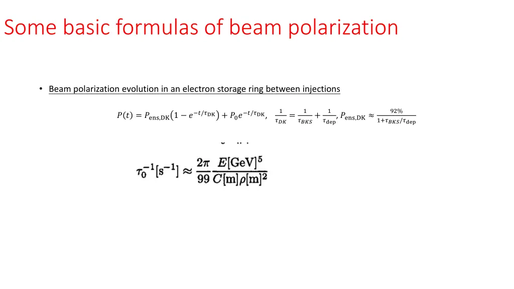 some basic formulas of beam polarization