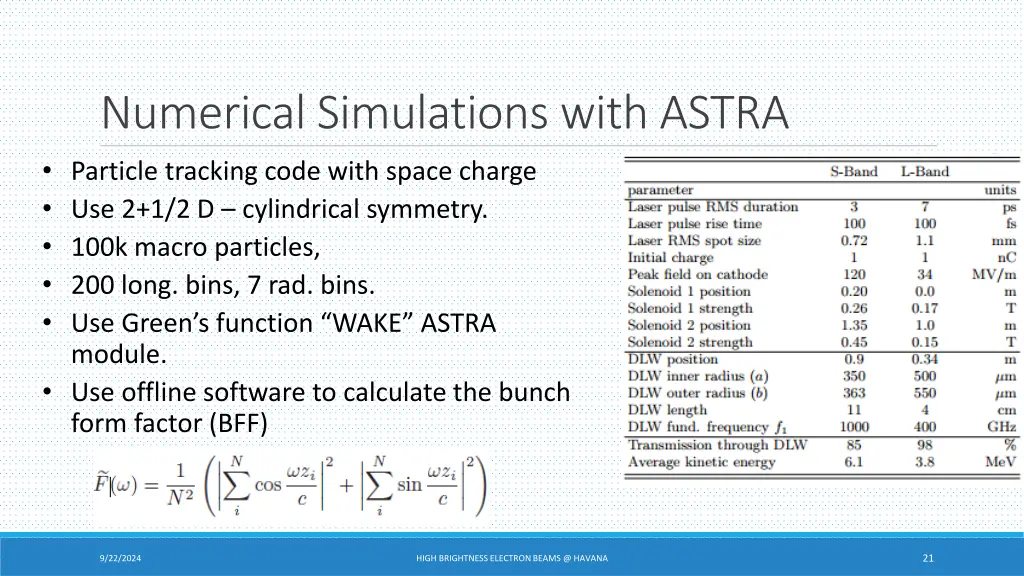 numerical simulations with astra particle