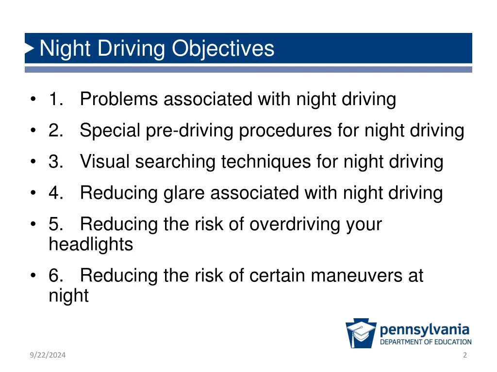 night driving objectives