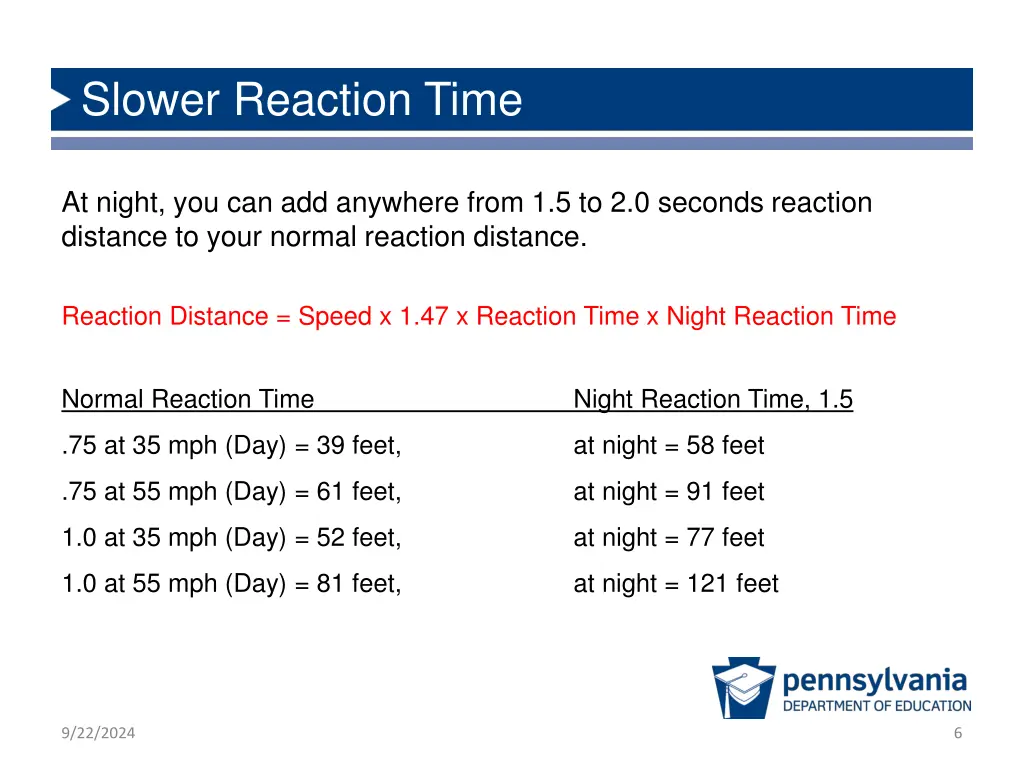 slower reaction time