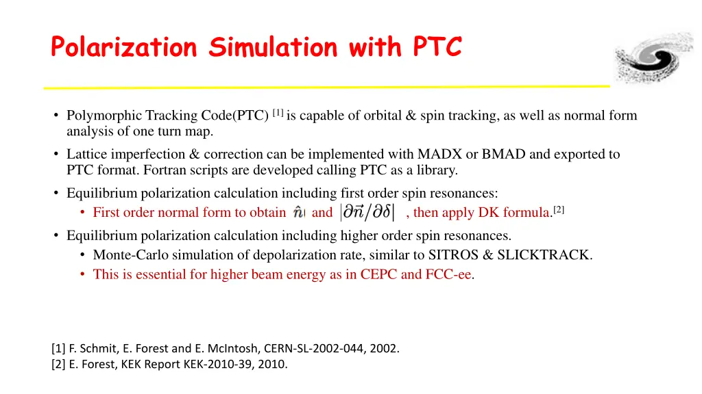 polarization simulation with ptc