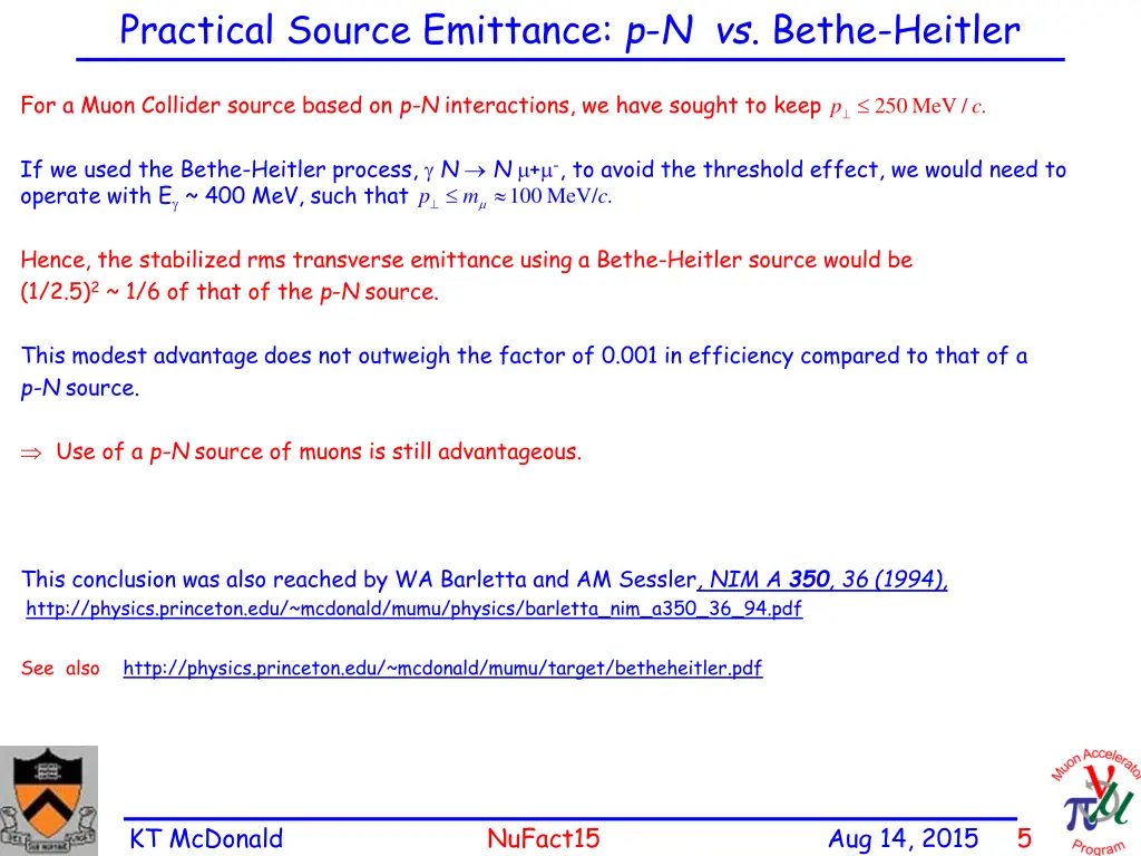 practical source emittance p n vs bethe heitler