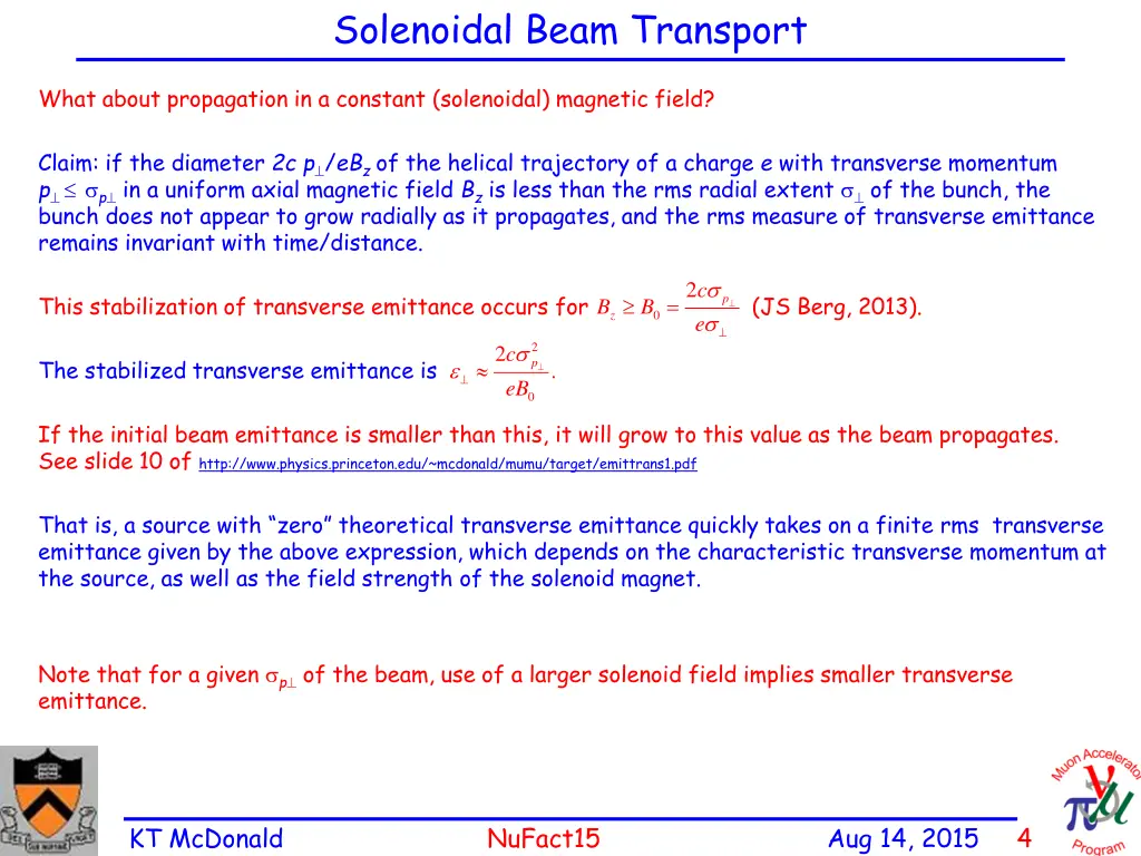 solenoidal beam transport