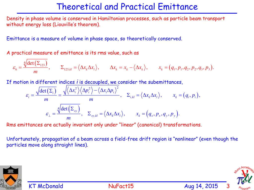 theoretical and practical emittance