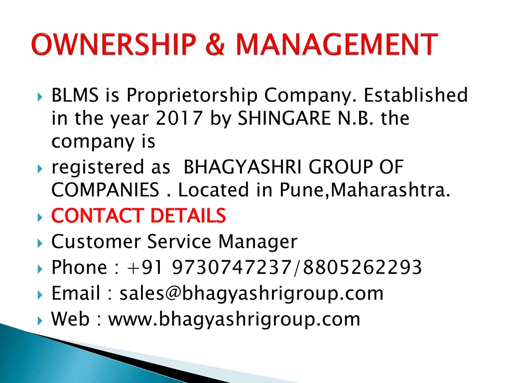 blms is proprietorship company established