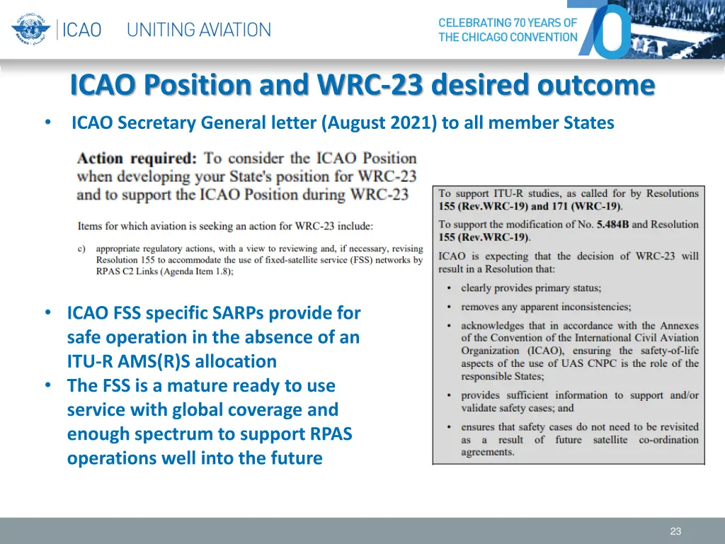 icao position and wrc 23 desired outcome