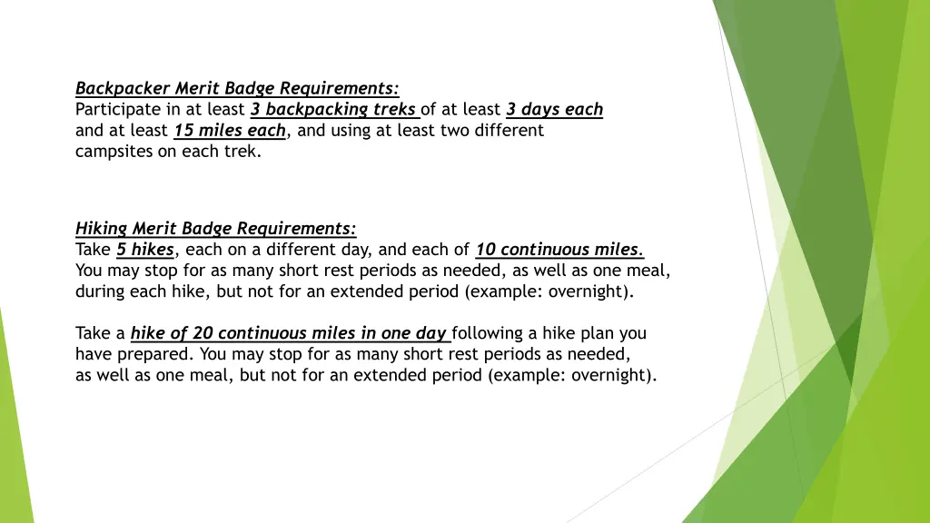 backpacker merit badge requirements participate