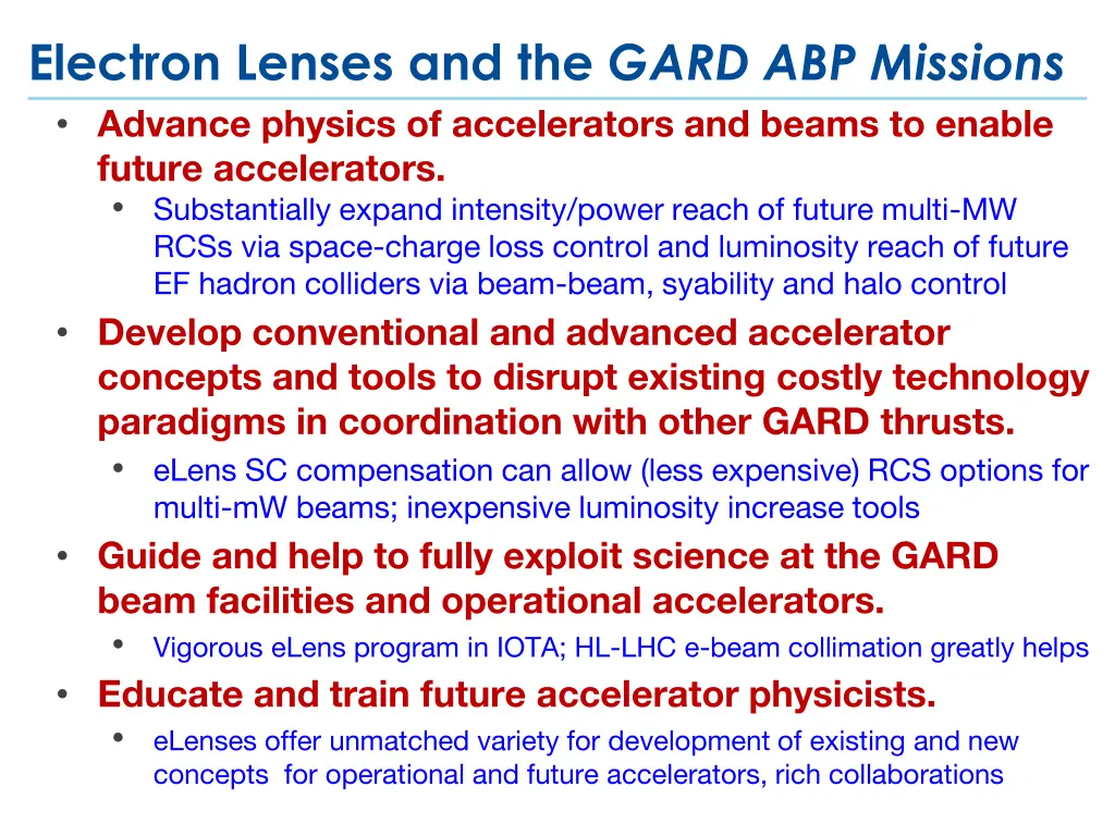 electron lenses and the gard abp missions advance