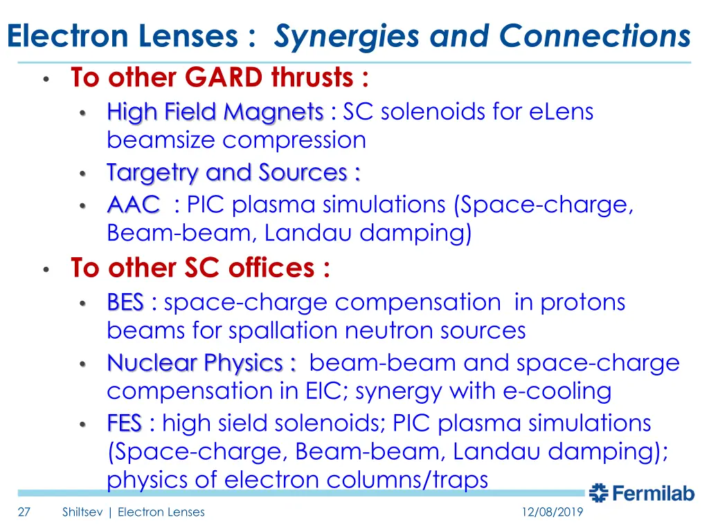 electron lenses synergies and connections