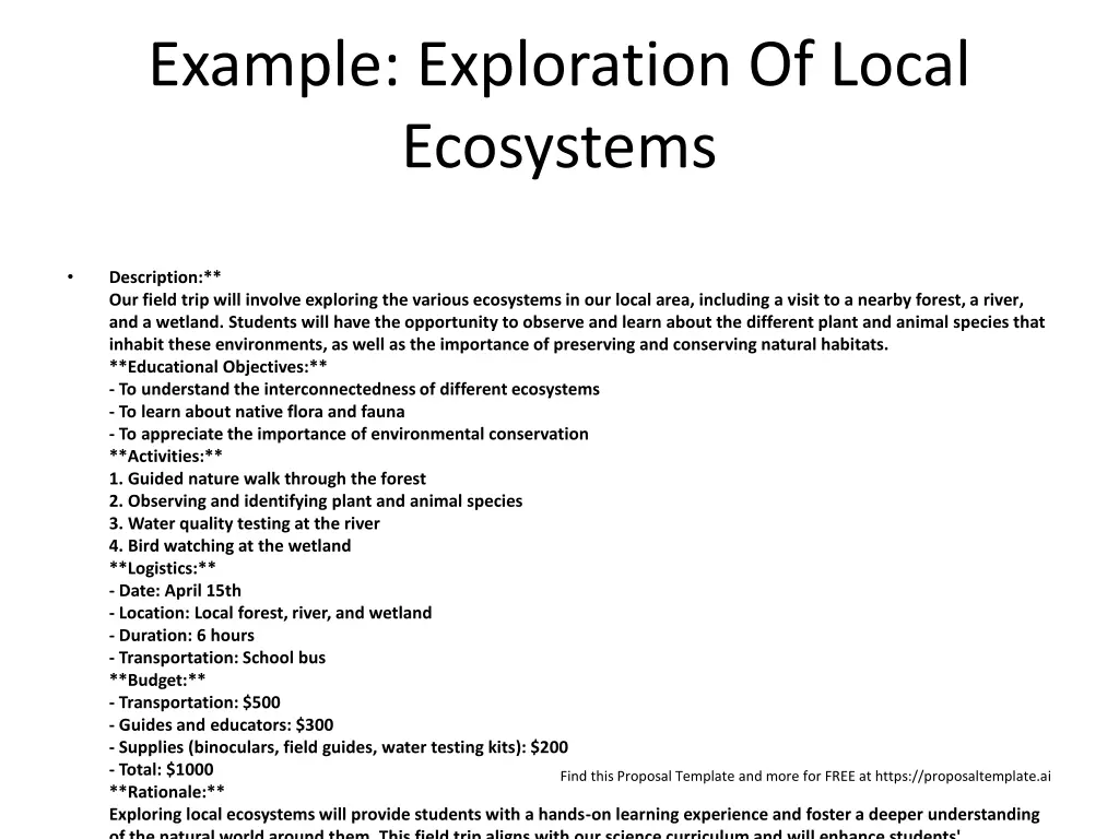 example exploration of local ecosystems