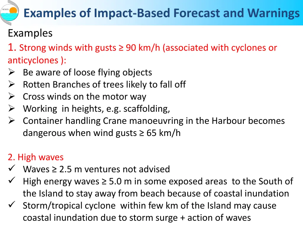 examples of impact based forecast and warnings