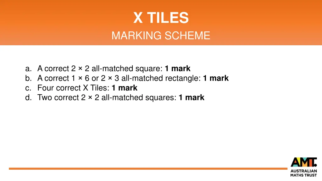 x tiles marking scheme