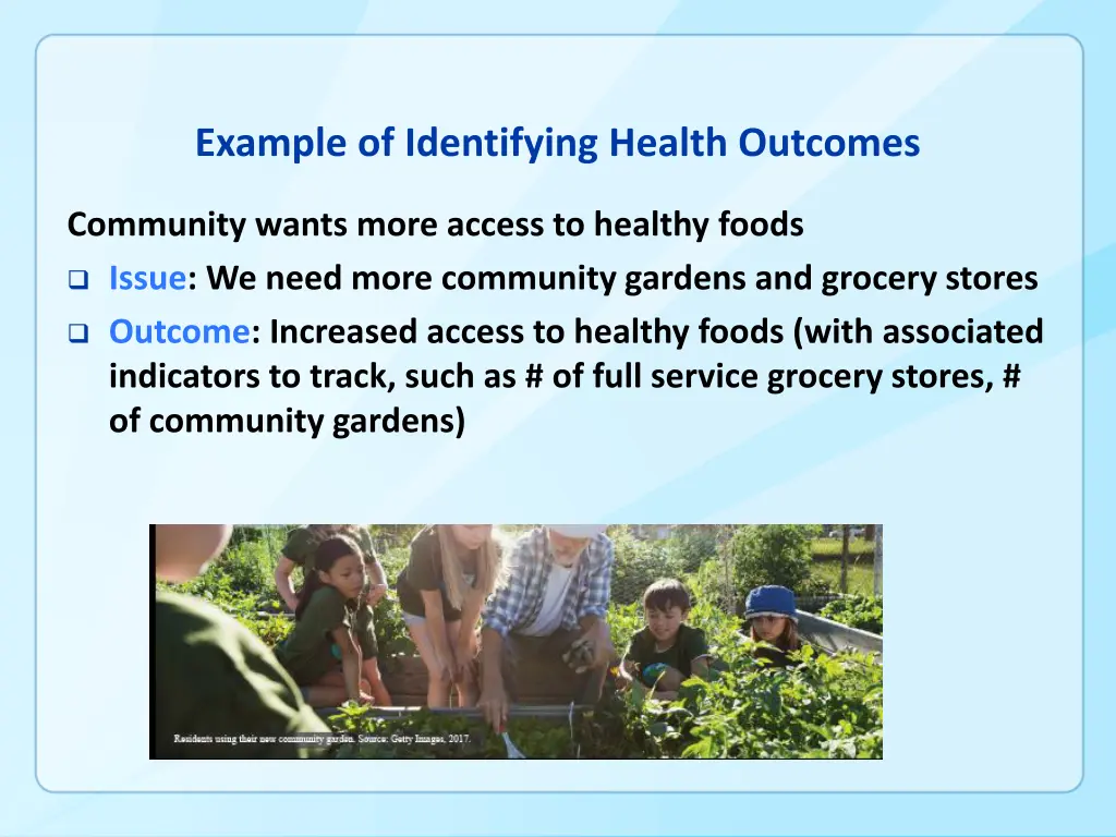 example of identifying health outcomes