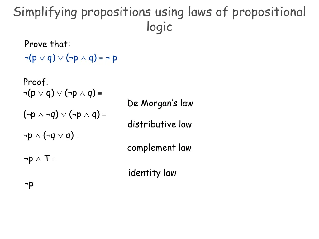 simplifying propositions using laws