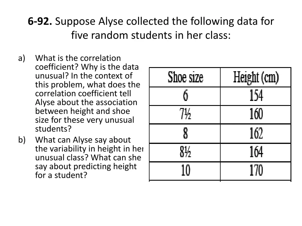 6 92 suppose alyse collected the following data